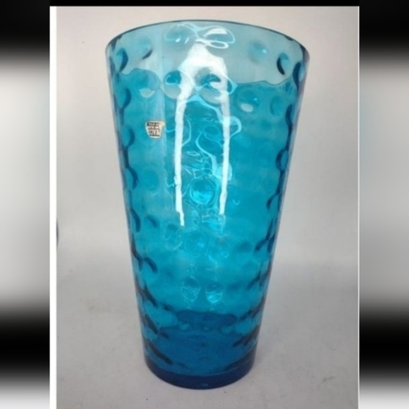 Vintage, large aqua blue coin dot‎ thumbprint vase, by Westmoreland - Picture 1 of 6